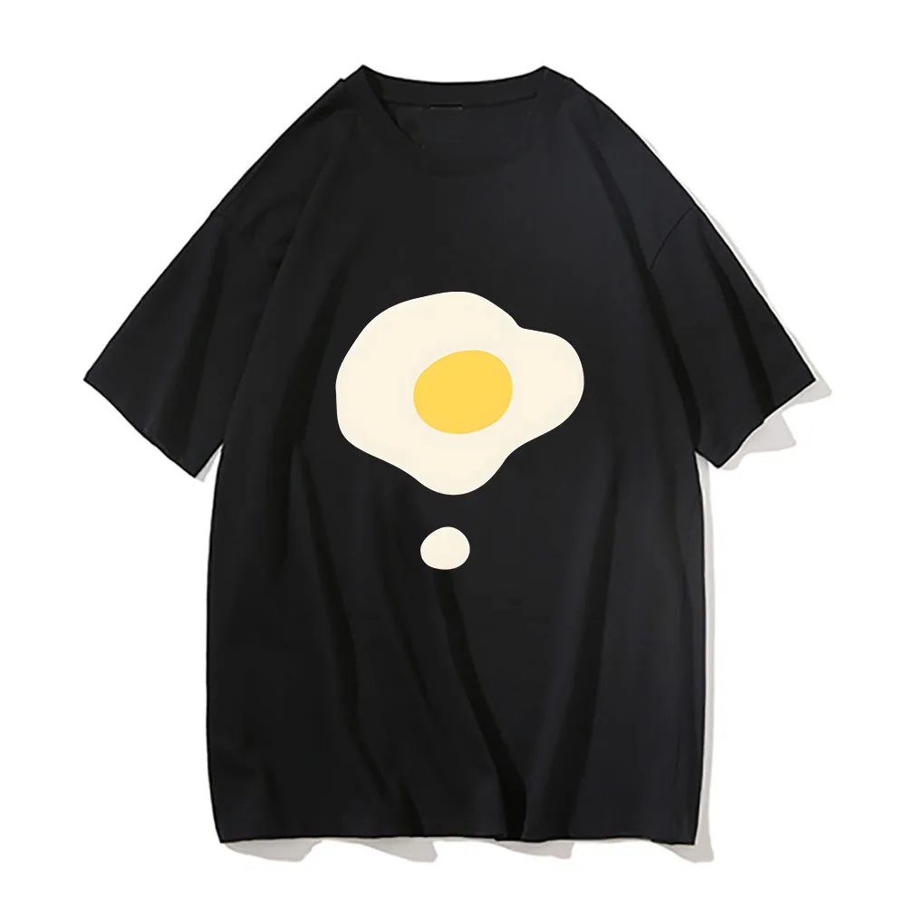 Girlish Number Shirts Fried Eggs 100% Cotton Sense of Design T Shirts Men/women Simple Painting Originality Minimalism Funko Pop