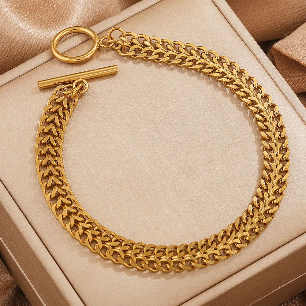 

Stainless Steel 18K Gold Plated Punk Roman Bracelet Cuban Chain Party Gift Couple Fashion Jewelry Luxury Simple Wear Feast Cute