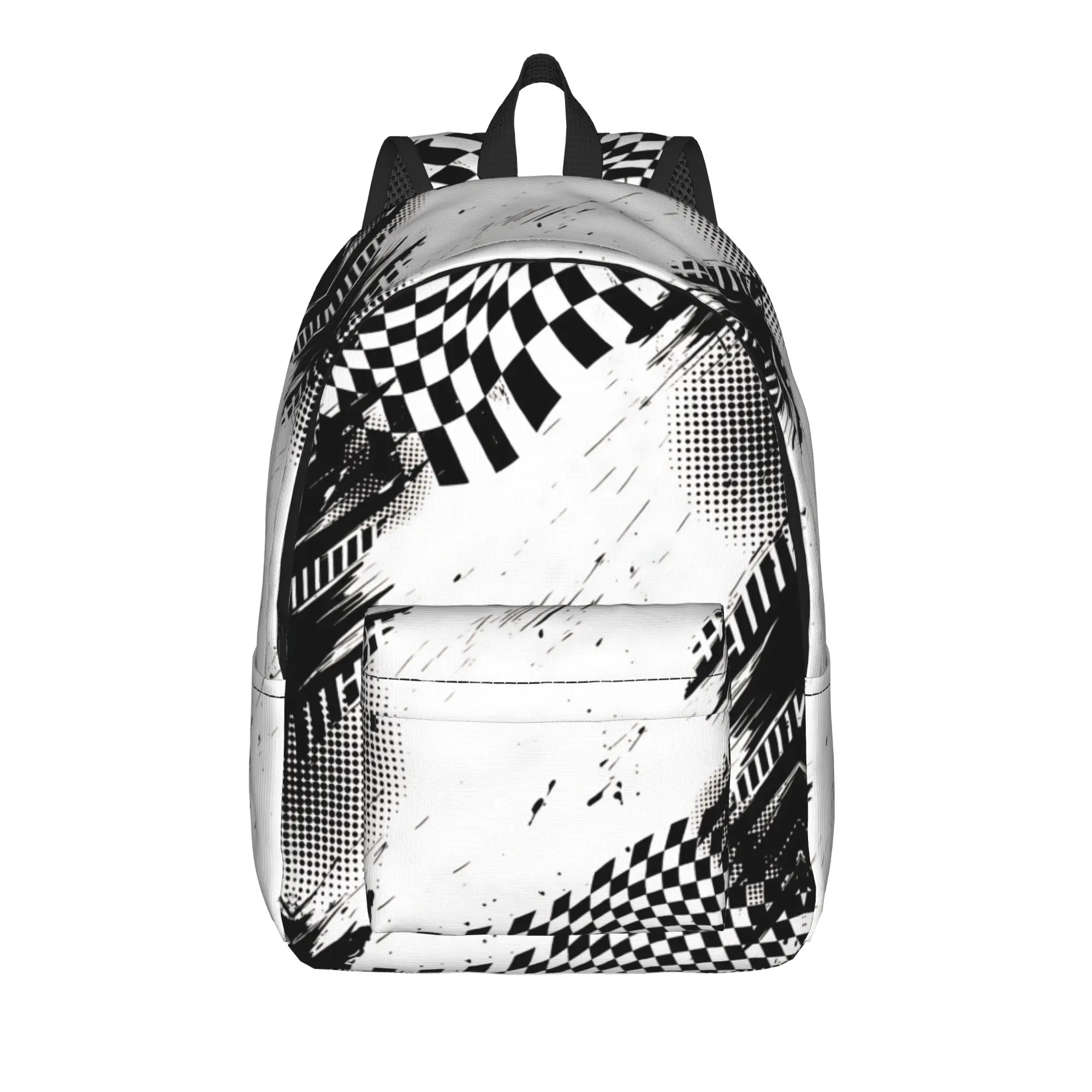 Racing Checkered Motor  Backpack  Student Unisex Polyester Hiking Backpacks Big Leisure High School Bags Rucksack