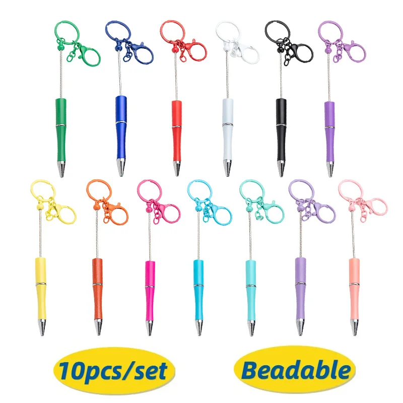 

10pcs DIY Keychain Beaded Pen Hand-decorated Ballpoint Pen Office Gift Advertising Portable Metal Keychain Beadable Pens
