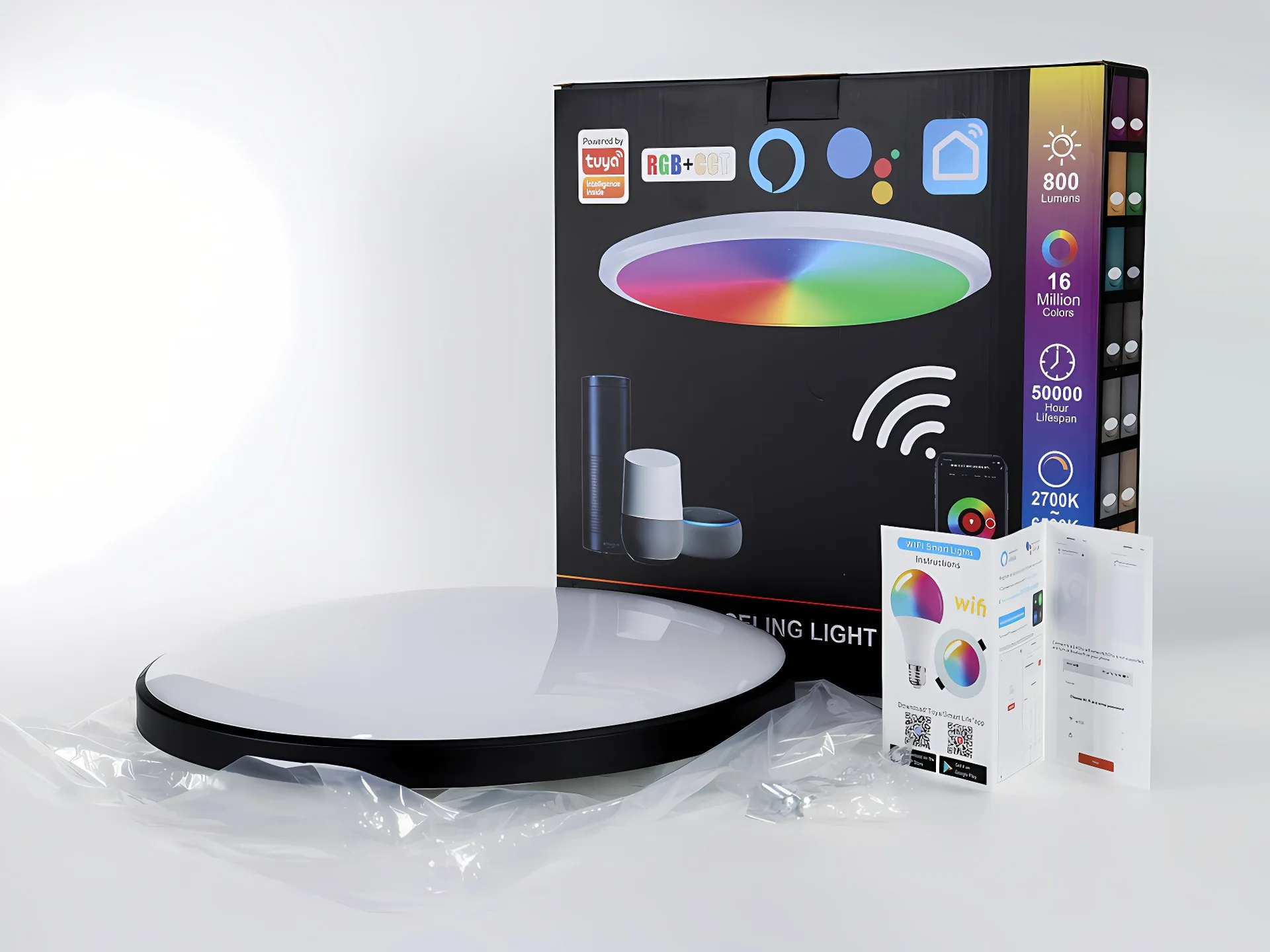 Imagem -06 - Voz App Controle Bluetooth Rgb Cor Cheia Regulável Luzes do Painel Inteligente Moderno Wifi Tuya mi Inteligente Led Luz de Teto para Casa 24w