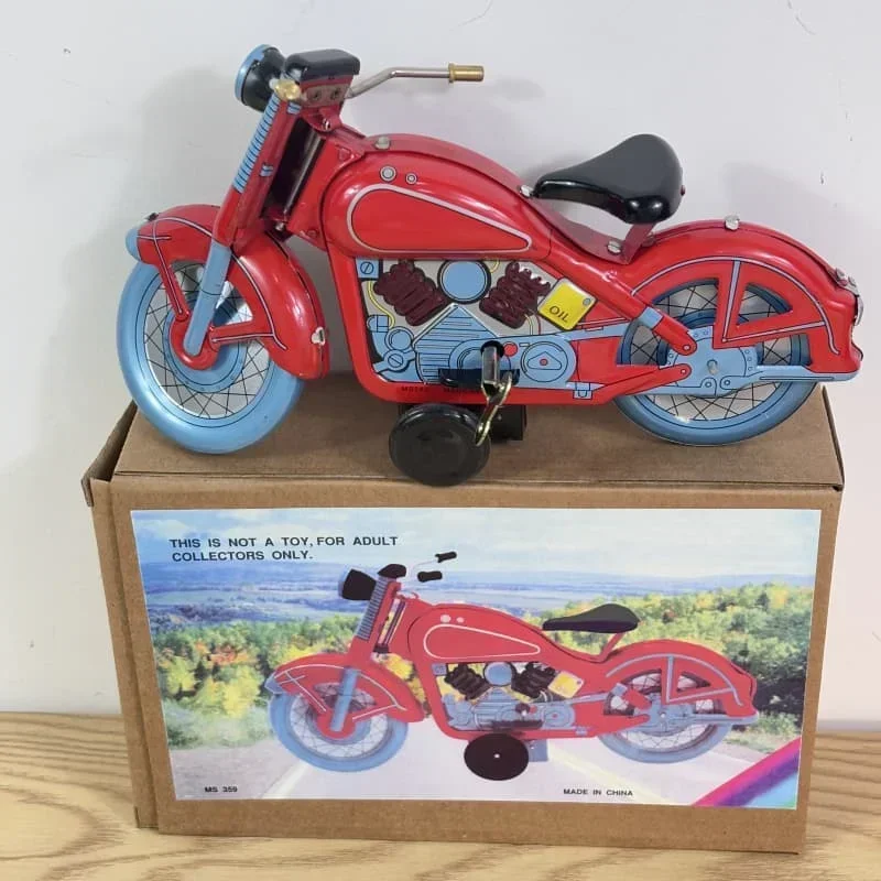 [Divertente] Collezione per adulti Giocattolo retrò a carica Barattolo di metallo Il modello di moto Giocattolo meccanico Figure giocattolo a orologeria modello regalo per bambini