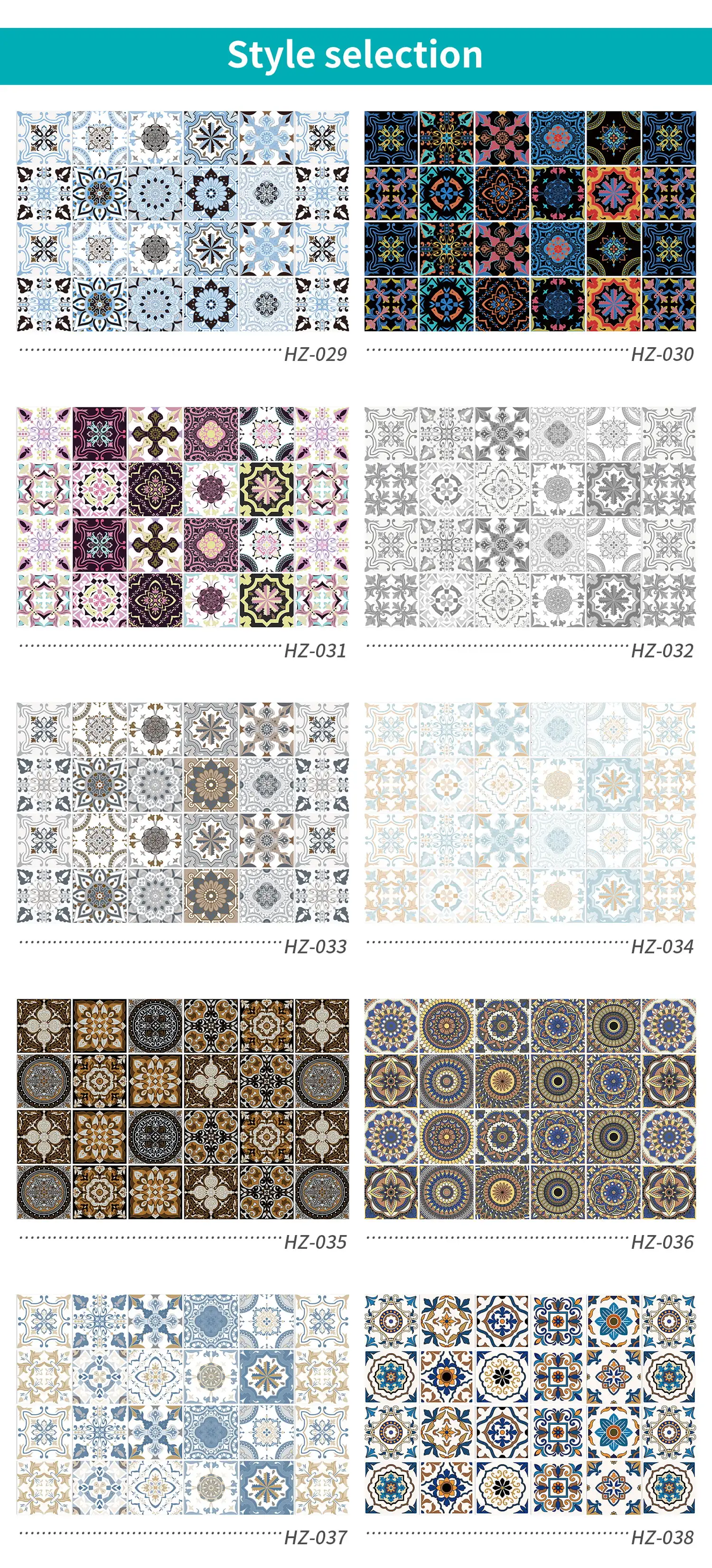 24 Pieces of Mandala Retro Pattern Glossy Self-adhesive Tile Stickers for Kitchen and Bathroom Removable Waterproof Wall Sticker