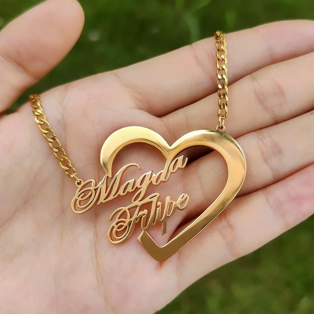 

Customized Couple Double Name Love Pendant Necklace Stainless Steel Heart shaped Large Necklace Jewelry Personalized Love Letter