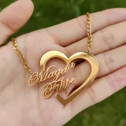 Customized Couple Double Name Love Pendant Necklace Stainless Steel Heart shaped Large Necklace Jewelry Personalized Love Letter