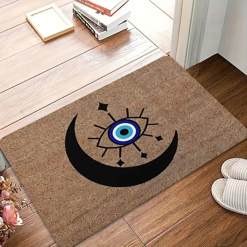 Evil Eye Crescent Moon Doormat Mystic Witchy Welcome Mat Khaki Boho Protection Entrance Rug Outdoor Indoor Door Floor Mat Rug