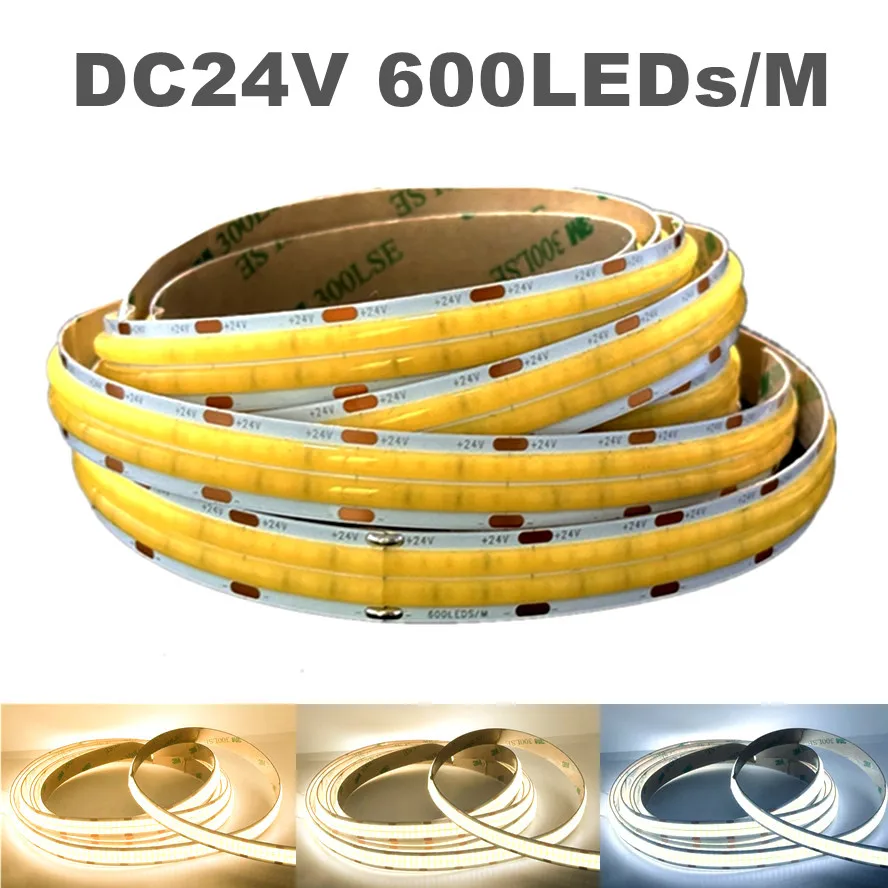 Double Row Flexible COB LED Strip Super Bright High Density 600LEDs/m DC24V Dimmable LED Lights 2000LM/M 3000K 4000K 6500K Strip