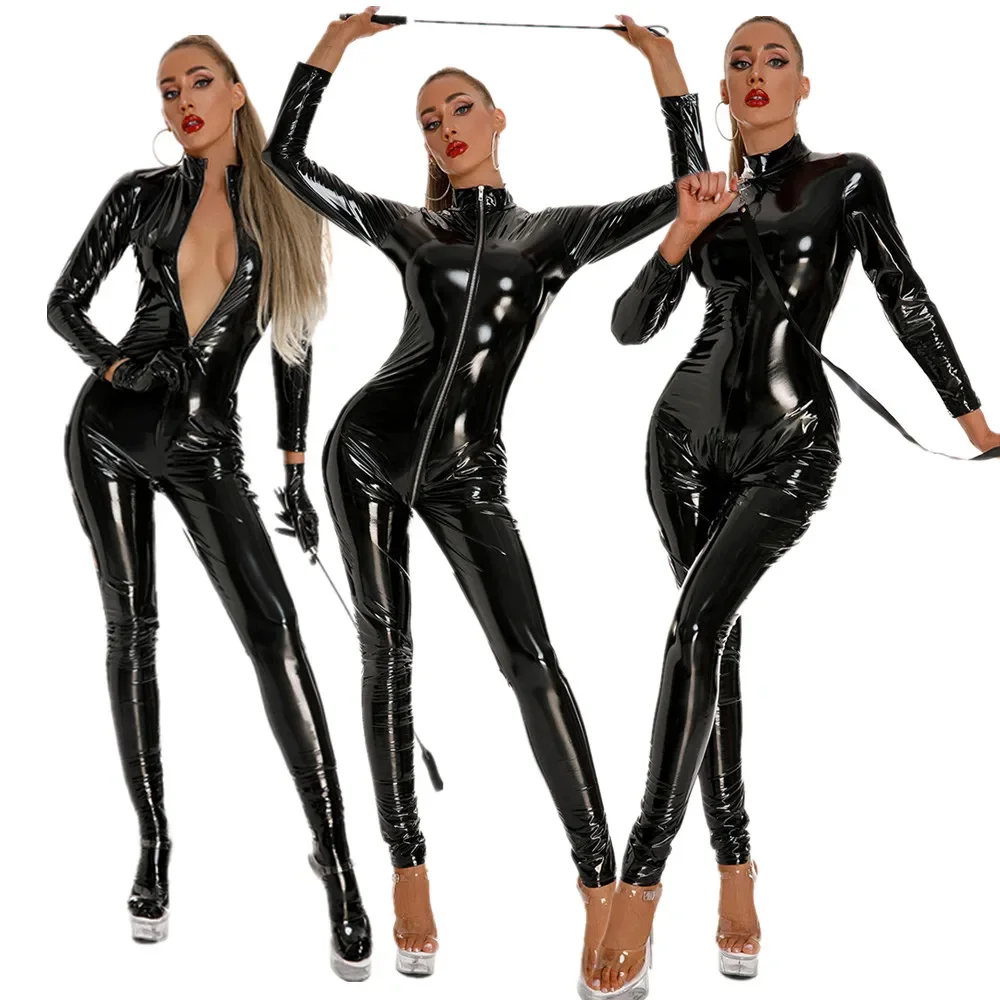 

Sexy Wetlook PVC Faux Latex Bodycon Catsuit Clubwear DS Party Dancer Costume Bodysuit Shiny Latex Erotic Slim Jumpsuit Lingerie