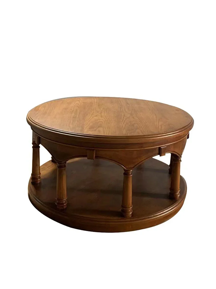 

French, American, vintage, living room, sofa side, coffee table, coffee table, solid wood, round