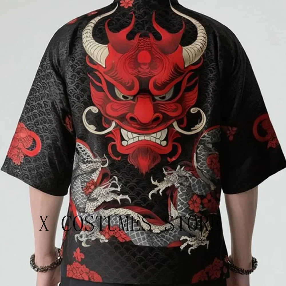 Demon Samurai Dragon Print Kimono Cardigan Japanese Kimono Yukata Harajuku Cardigan for Men Traditional Haori Kimono Women
