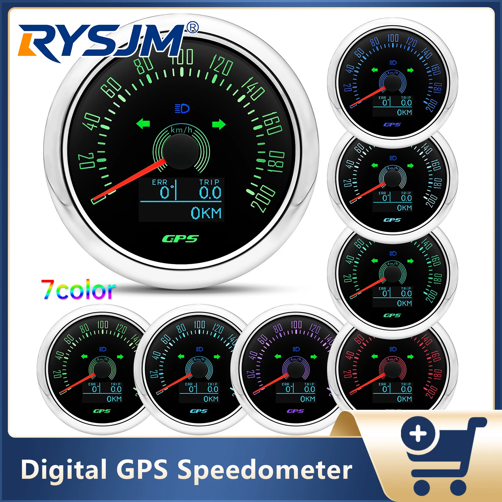

85MM Digital GPS Speedometer 7 Color Backlight Speed Gauge With GPS Antenna For Motorcycle Marine Boat Car Truck Waterproof