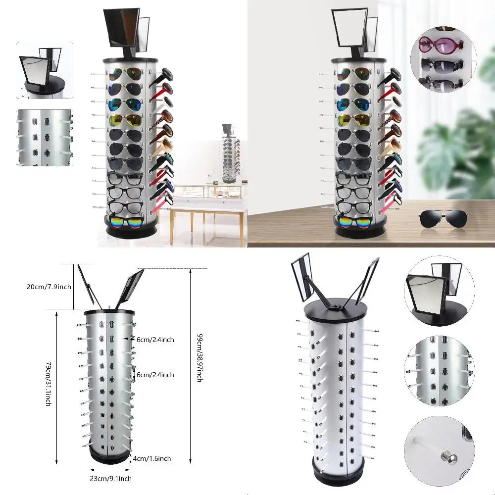 

New Rotating Sunglass Display Rack 44 Pairs Glass Holder Freestanding With Mirror