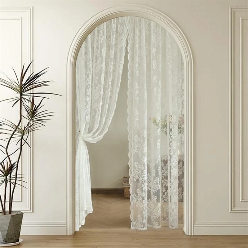 

White Laces Small Florals Curtains, Sheer Plain Decorative Curtains Small Door