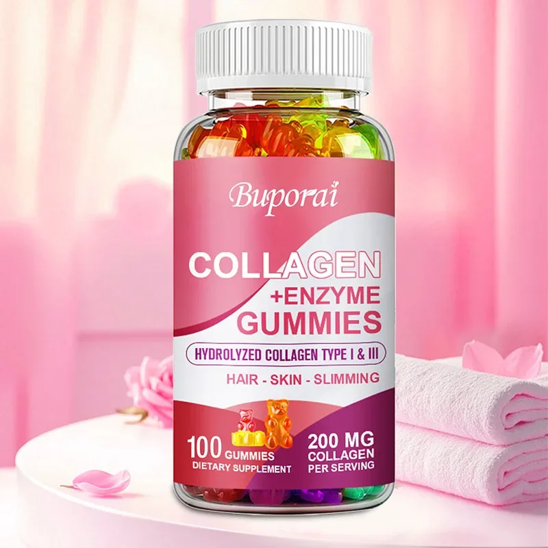 

Collagen + Enzyme Gummies - Supports Smooth Skin, Healthy Hair, Strong Nails, Reduced Wrinkles, Improved Immunity and Digestion