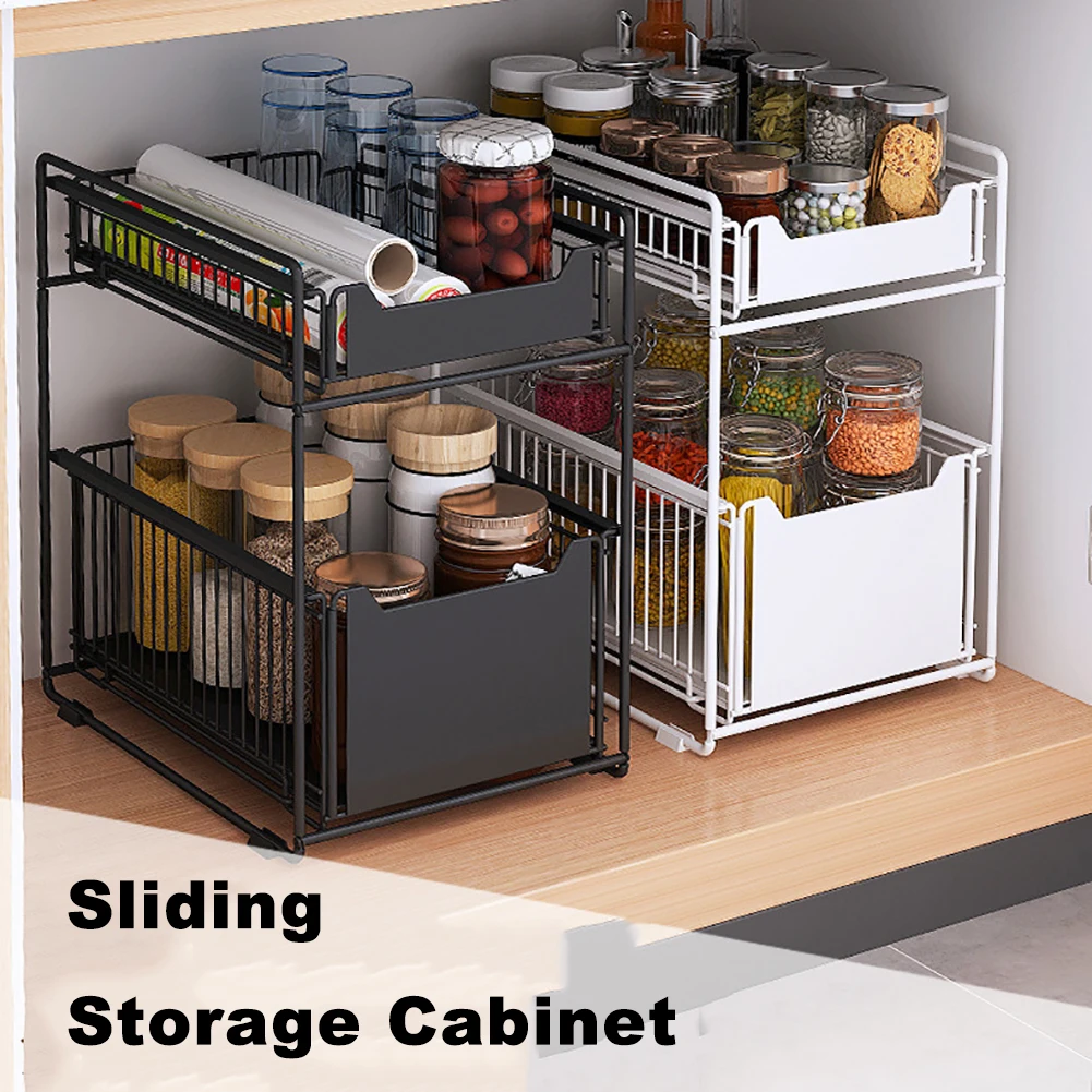 

Pull Out Cabinet Organizer Fixed With Damping Guide Heavy Duty Steel Sliding Drawer Pantry Shelves For Kitchen Living Room