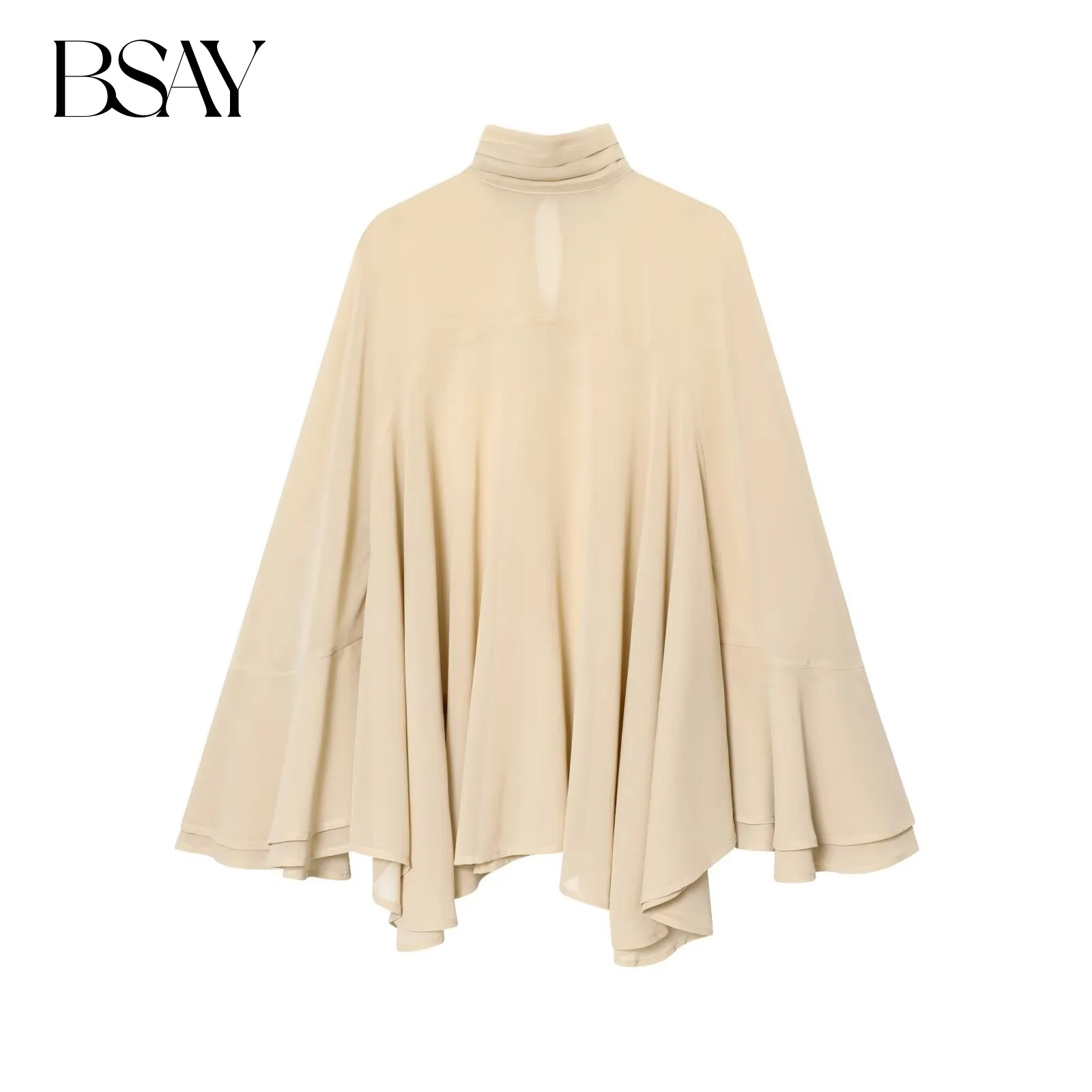 

BSAY асимметричная рубашка, женская одежда, модная осень 2021, новые плиссированные свободные шикарные женские топы с длинными рукавами и воротником-стойкой mujer