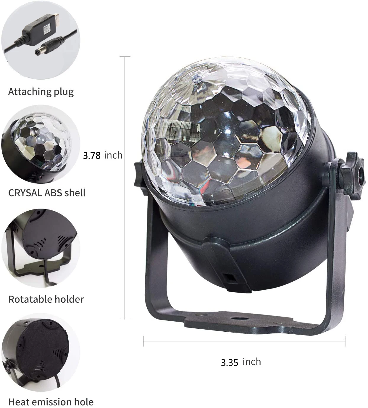 Boule Disco Rotative à 3 LED avec Son Activé pour Mariage, Éclairage de Scène pour Noël, 3W, RVB