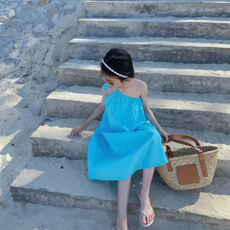 

Summer New Girls Sexy Sleeveless One Piece Dress,fashionable Korean version of the girl's beach vacation dress,for 3-8years old
