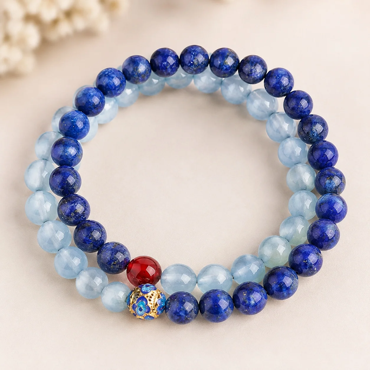 Stackable Bracelet Double Circle Beaded Design Single Strand Double Strand Women Set of Two