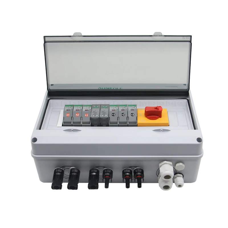 Waterproof Outdoor Surface Mounted 3 in 1 out 1000V IP65 Solar PV Surge Lightning Protection DC Distribution Box Combiner Box