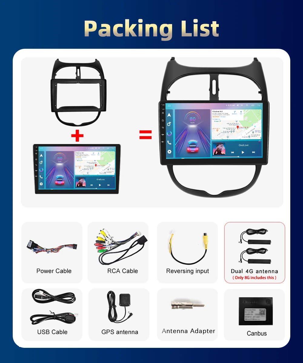 Podofo 9 "راديو السيارة اللاسلكي CarPlay راديو أندرويد لبيجو 206 206CC سيتروين C2 2002-2010 الوسائط المتعددة جهاز استقبال GPS Autoradio #6