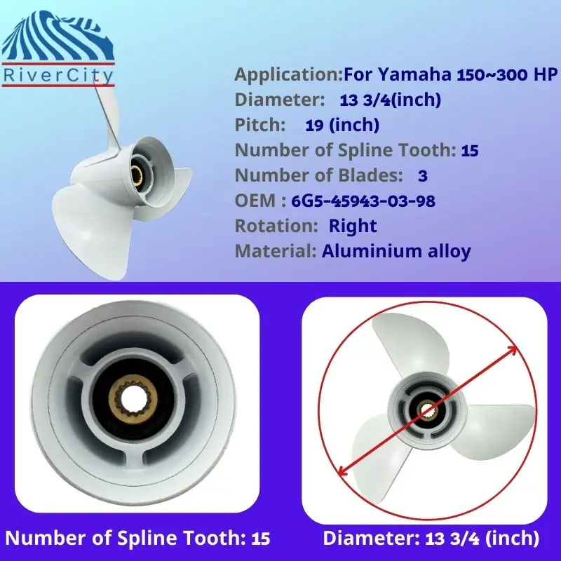 For Yamaha Outboard Propeller 150hp 160hp 170hp 180hp 190-300hp  13 3/4x19 Boat Aluminum  Screw 3 Blade 15 Spline Marine Engine