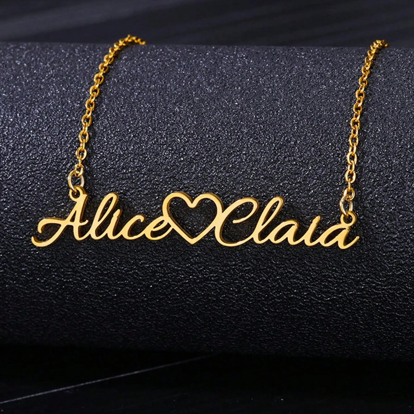 

Custom Heart Two Names Necklaces For Women Men Stainless Steel Customized Pendant Necklace Personalized Neck Chain Jewelry Gift