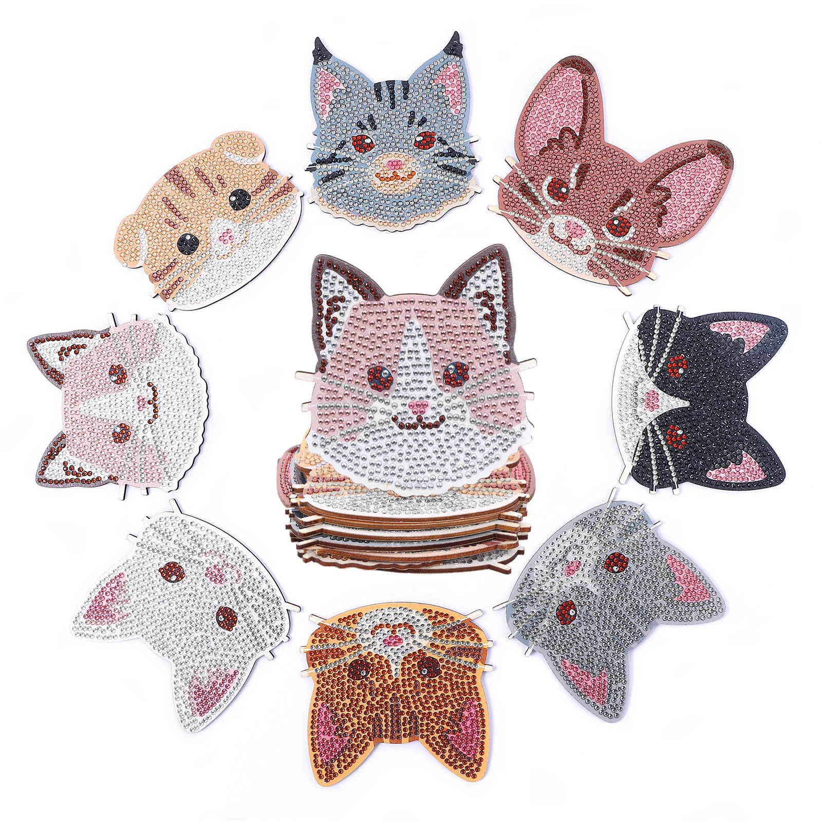 8 Pieces DIY Diamond Painting Art Set Cat Pattern Coaster Special Shape Crystal Artificial Diamond Mosaic Craft view 4