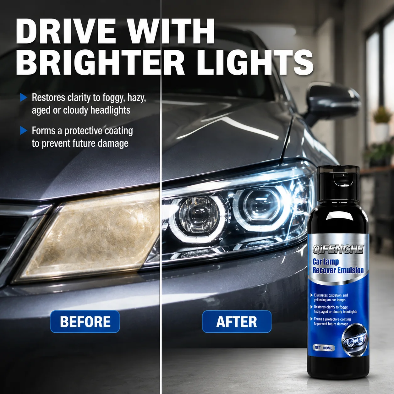 Headlight Refinishing Cream Fix Yellowed Foggy Lenses Restore Bright Transparency Shield Lamps From UV Aging Damage