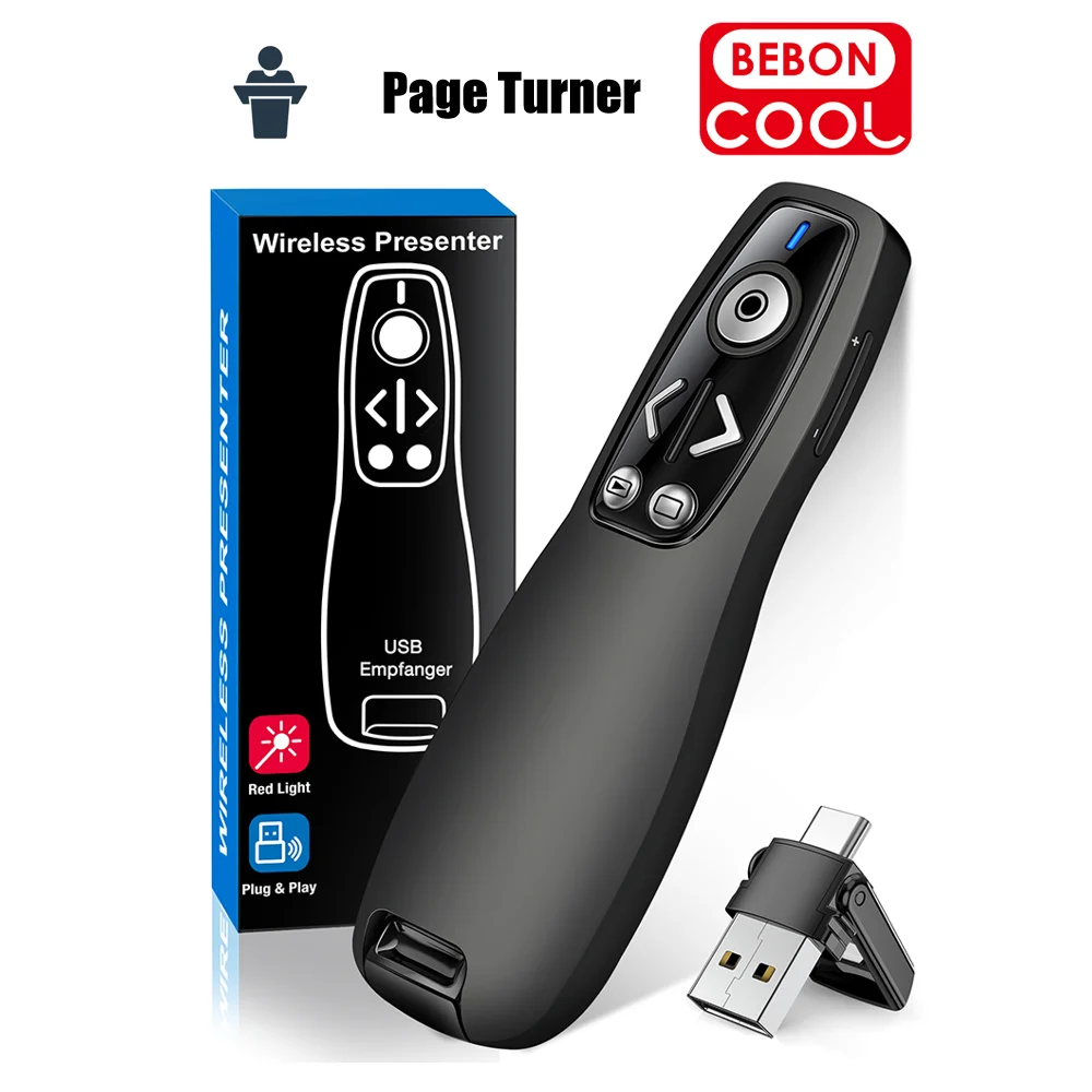 BEBONCOOL Wireless Presenter PPT Page Turner USB Pointer Remote Control Infrared Presentation Pen For Projector Powerpoint Slide