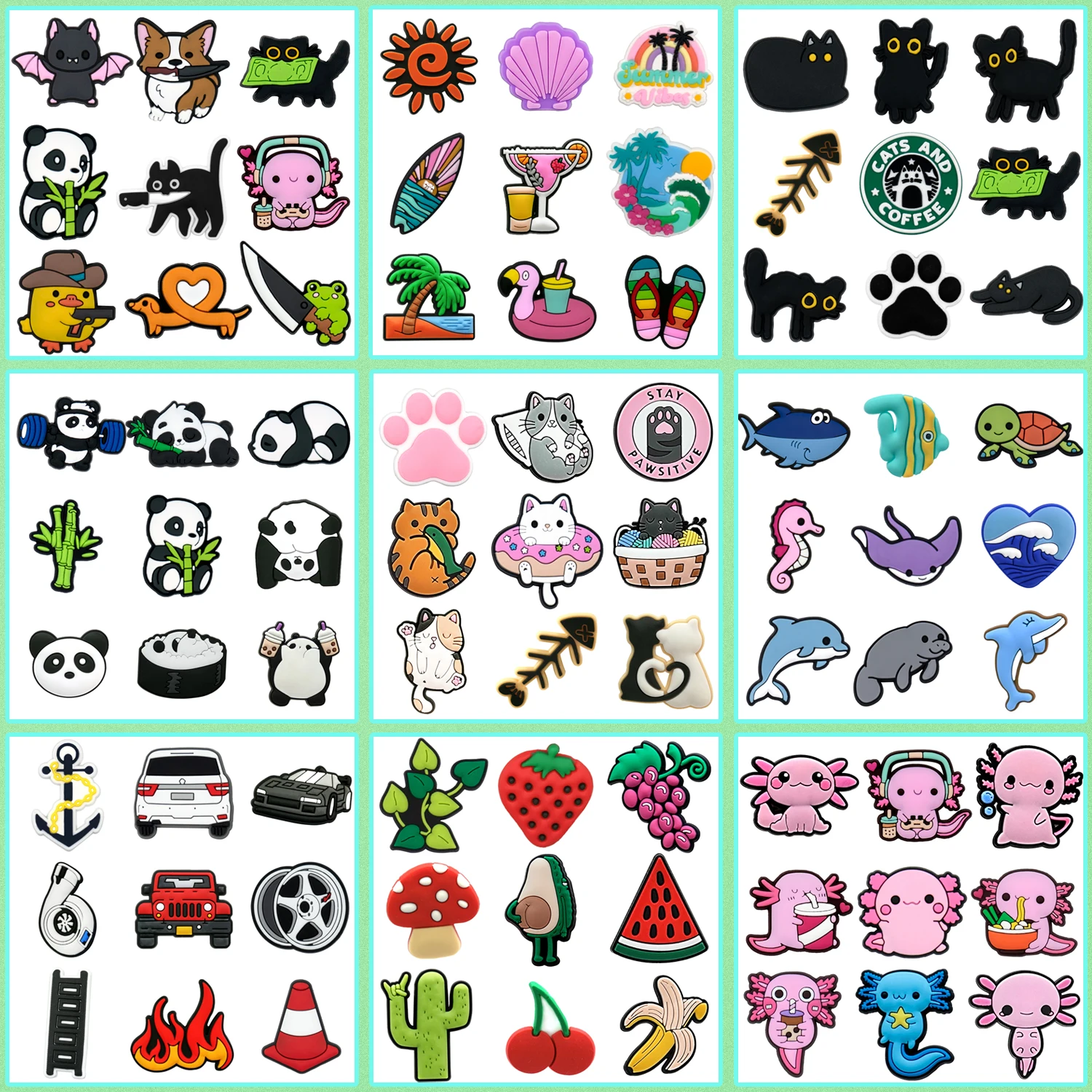 

9/100pcs Cute Animals Dog Cat Panda Shoe Accessories Decoration Fruit Avocado Shoe Charms Salamander Dolphin Pin Fits All Clogs