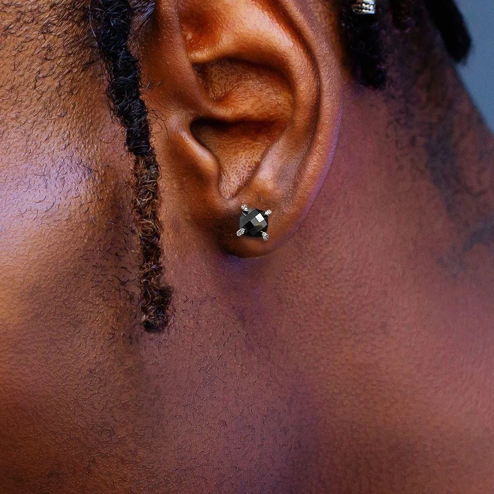 Classic 4 Claws Hippie Stud Earrings for Men Square Blue Zirconia Hiphop Ear Piercing Lobe Accessories Punk Rapper Party Jewelry