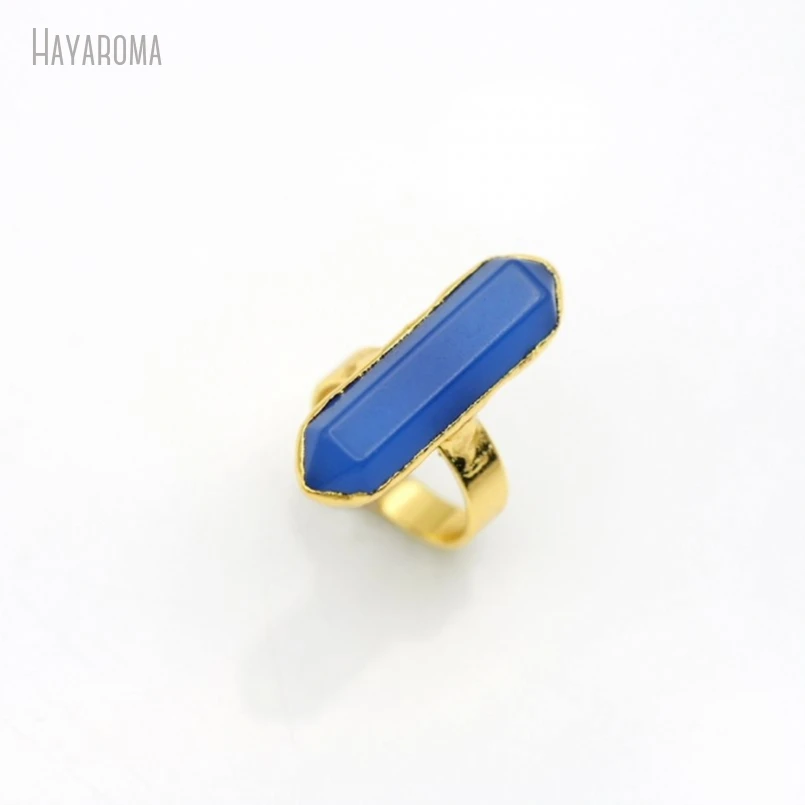 10Pcs Wholesale  Gold Color Blue Glass Crystal Double Terminated Point Hexagon Ring RM50117