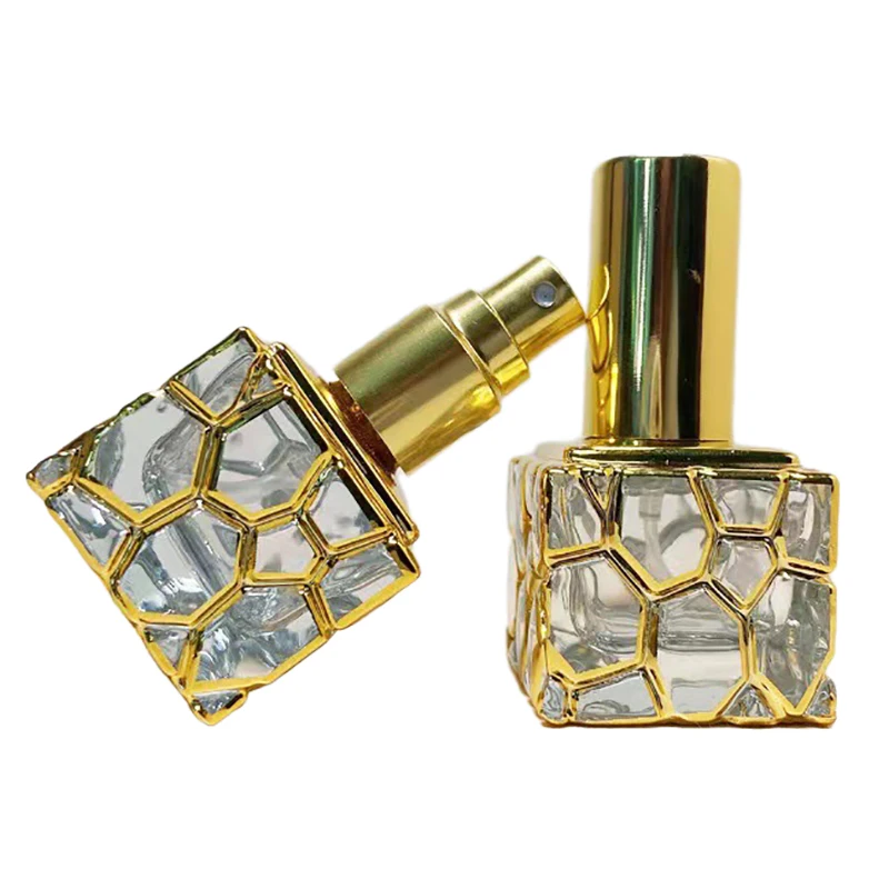 10ml คุณภาพสูงขวดน้ําหอม Cube แก้วทองขวดคอนเทนเนอร์เครื่องสําอางที่ว่างเปล่าแบบพกพา Atomizer Ultra Mist Sprayer