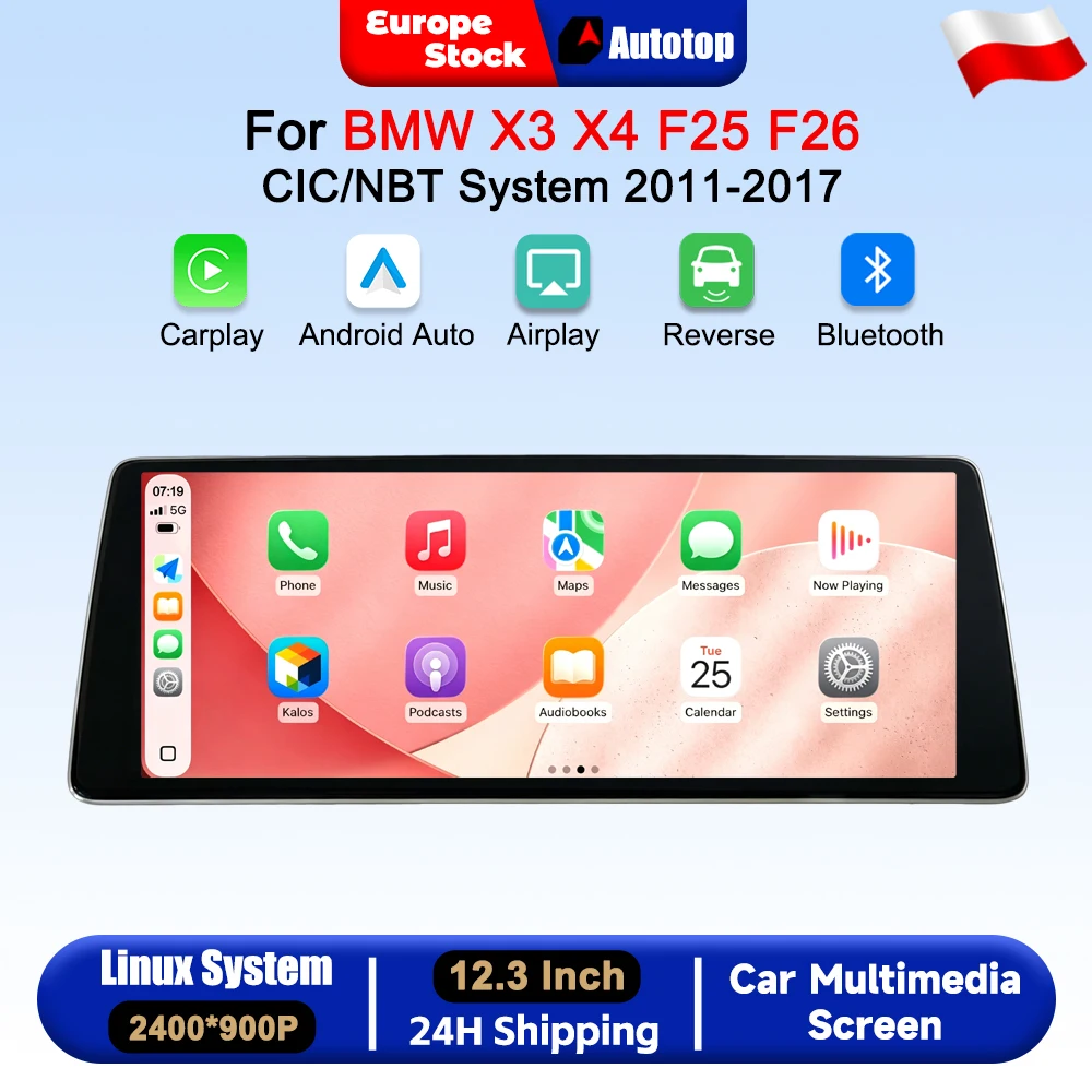 AUTOTOP, autoradio con CarPlay e Android Auto wireless, schermo da 12,3 pollici, risoluzione 2400x900, sistema operativo Linux, per BMW X3 X4 F25 F26, sistema CIC NBT, modelli 2011-2017, schermo