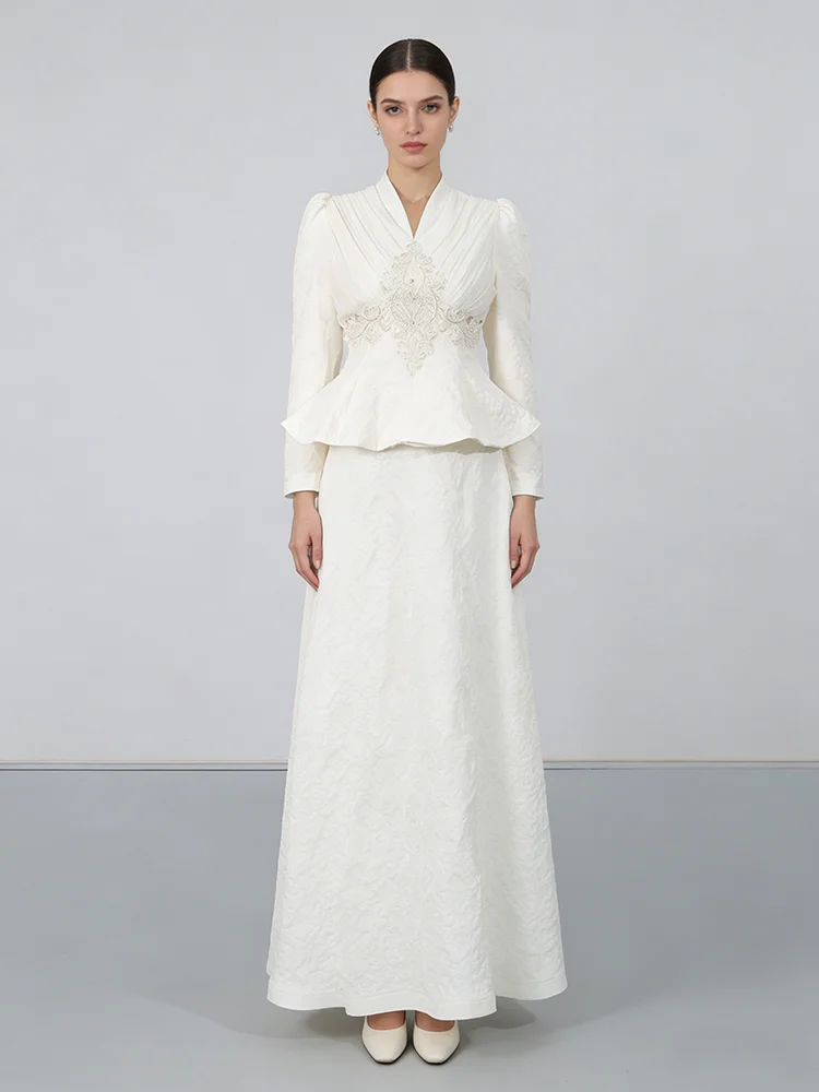 

BJTZ 2026 Spring Summer Women Elegant Vintage Geometric Patchwork Jacket Tops Skirt Two Piece Set