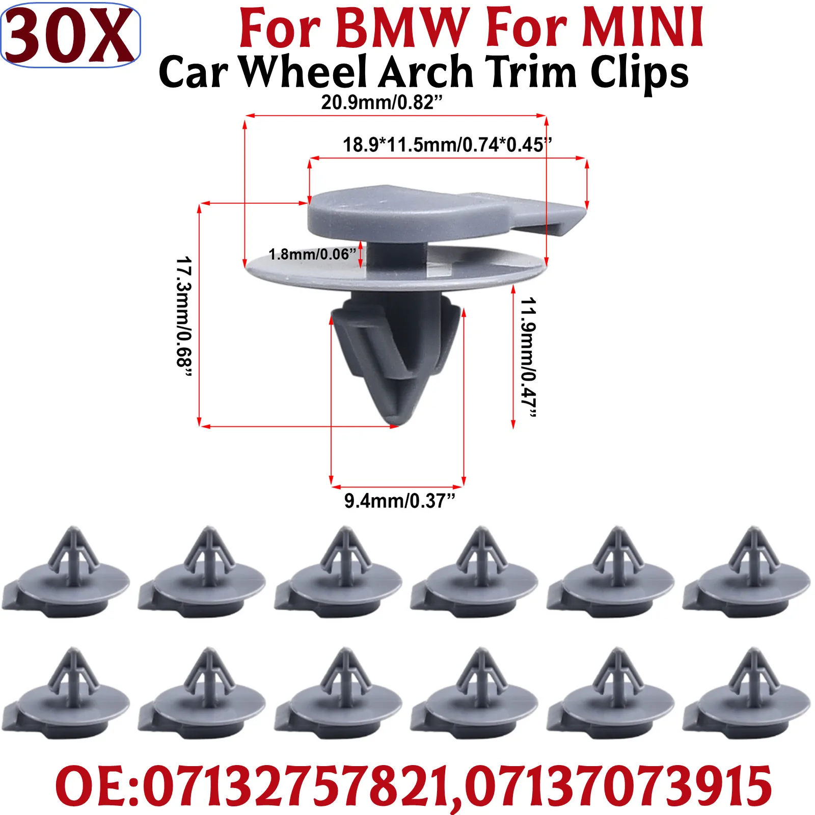 30Pcs Wheel Arch Trim Molding Clips For BMW For Mini For Cooper R50 R52 R55 R56 07132757821 07137073915 Replacement Car Part
