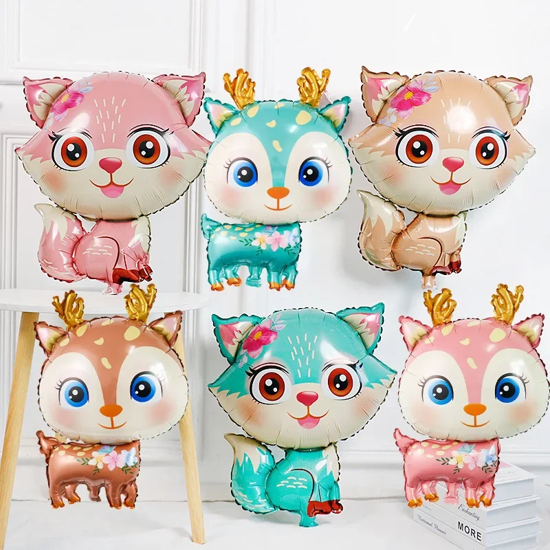 Cute Jungle Deer Foil Balões Fox Forest Animais Tema Baby Shower Kids Birthday Party Decoration Supplies