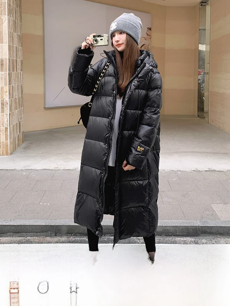 เสื้อโค้ทขนเป็ดสีขาวสำหรับผู้หญิง รุ่น Thiened ยาวพิเศษ สไตล์เกาหลี สำหรับฤดูหนาว ยี่ห้อ Ele Bla Gold down Jaet