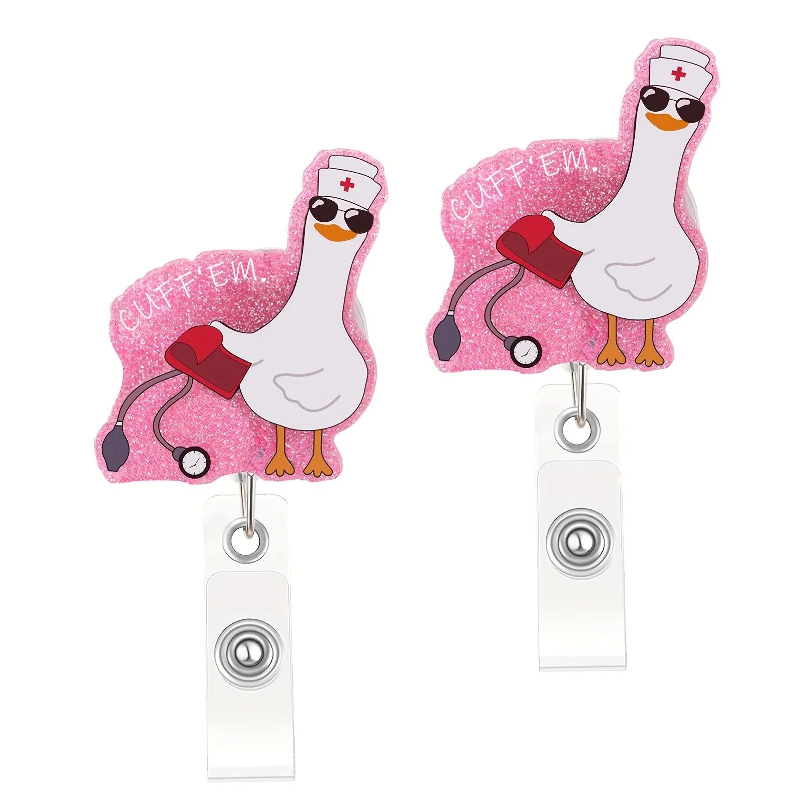 بكرة شارة ممرضة أوزة مضحكة، حامل شارة الكفة Em مع مشبك قابل للسحب، هدايا لطيفة لطلاب التمريض RN LPN MA للعمل الطبي