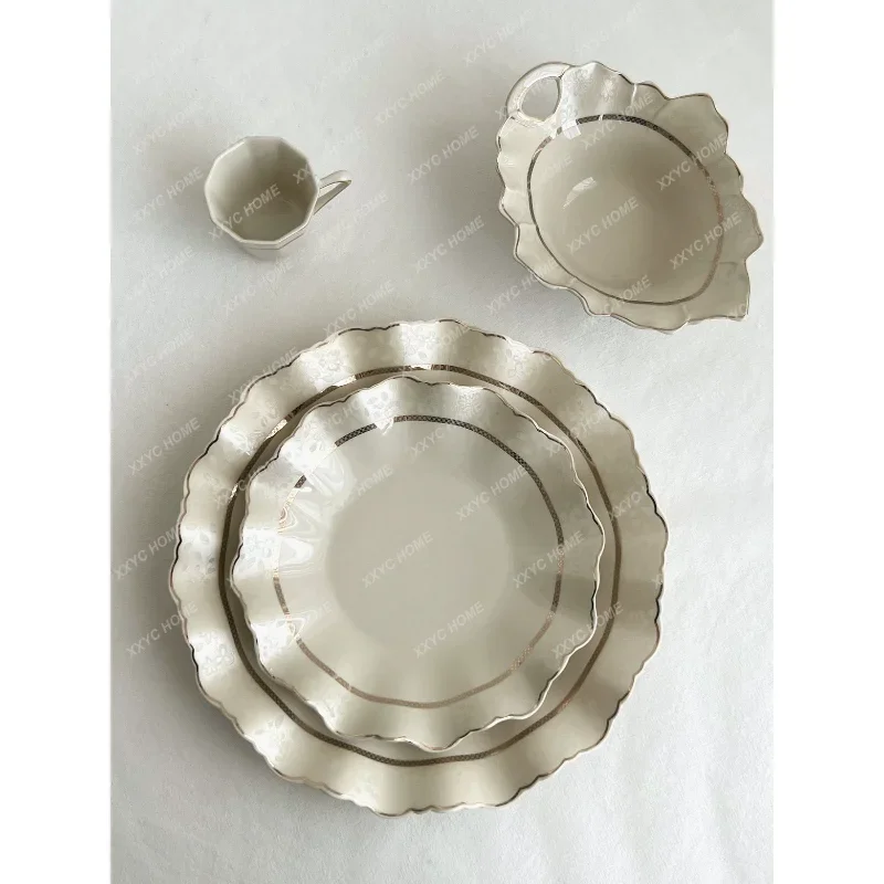 Plato de cerámica con borde ondulado estampado de tonos grises elegantes, accesorios de decoración del hogar, adornos para casa