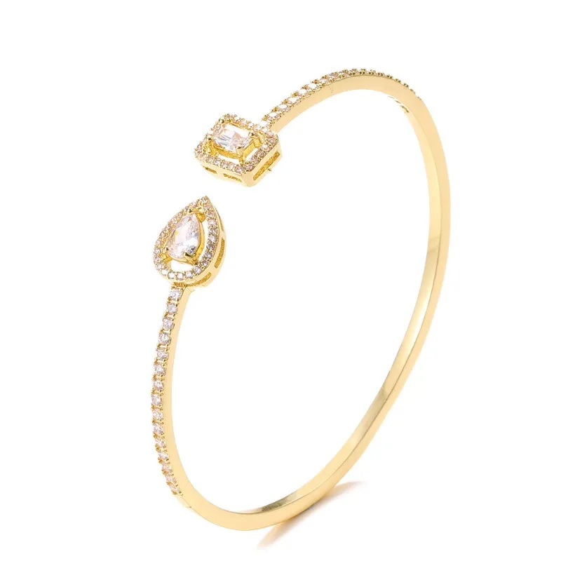 European and American cross-border, fashionable full diamond inlaid fashion design opening adjustable gold copper plating