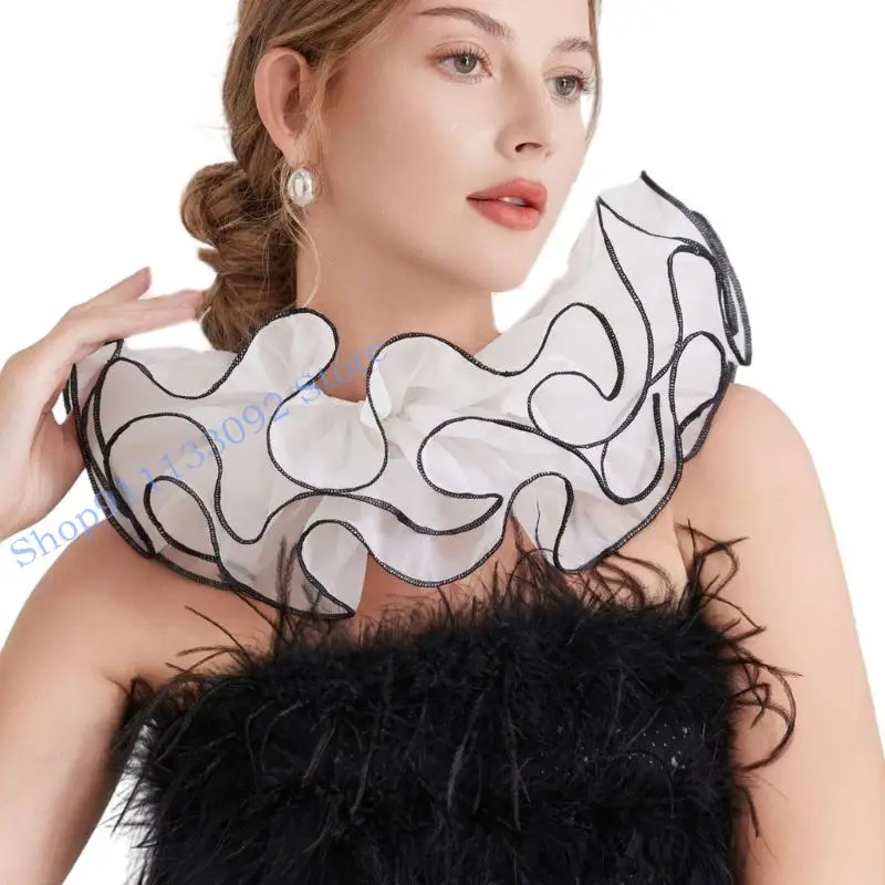 H9ED Halloween Narr Halskrause Kostüm Prop Atmungsaktive Mesh Kragen Cosplay Zubehör Für Erwachsene Kinder Cosplay Kleidung