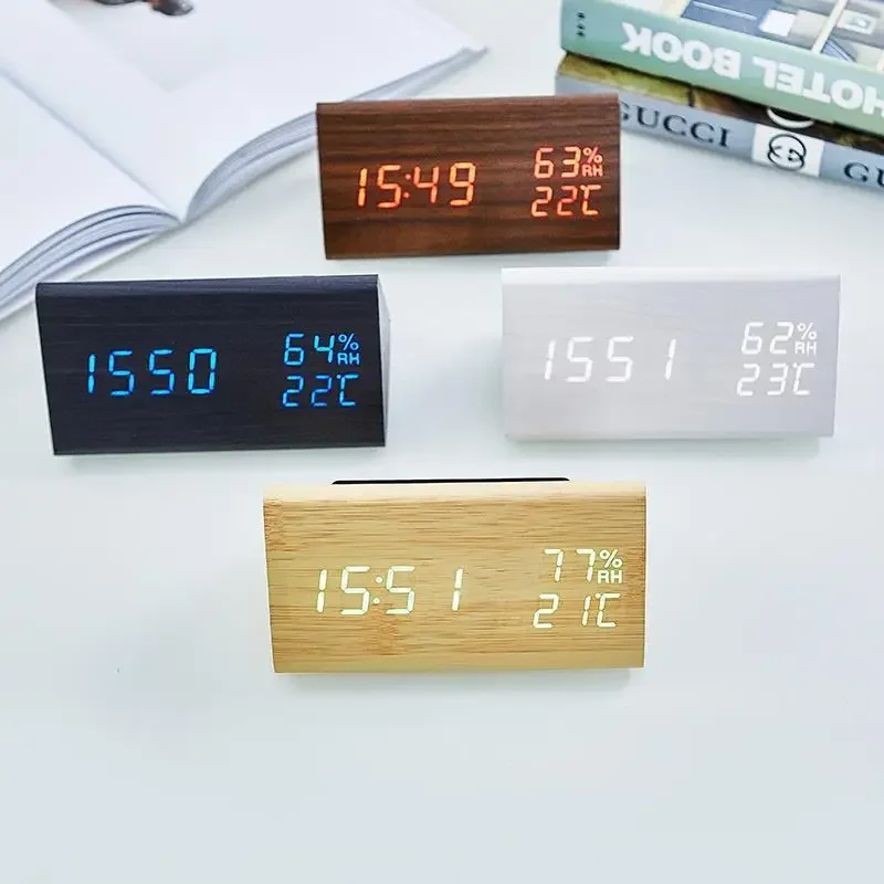 

Digital Alarm Clock LED Adjustable Brightness Voice Control Minimalist Style Clocks With Temperature Display USB/Battery Powered