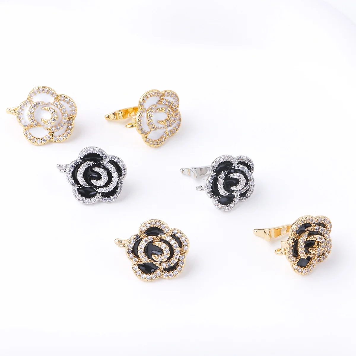 1 Piece Oil-dripping Camellia Multifunctional Finishing Button Pearl Necklace Bracelet Connecting Button DIY Jewelry Accessories