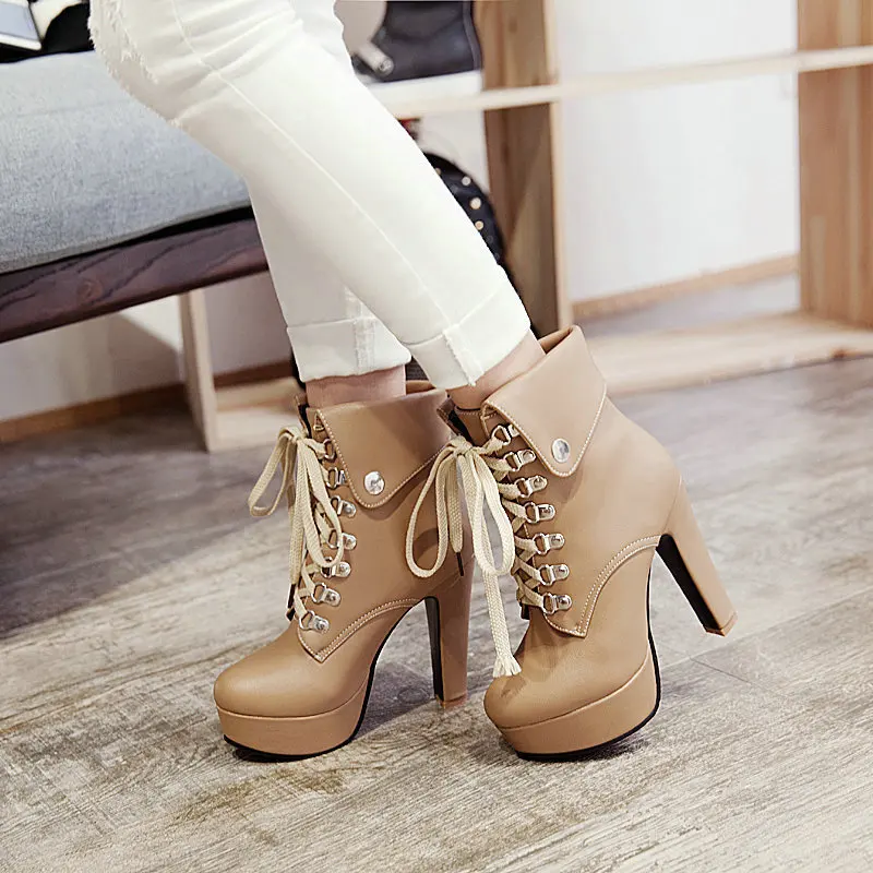 Fashion women\'s short boots super high heel platform thick heel boots rivet  size ankle boots