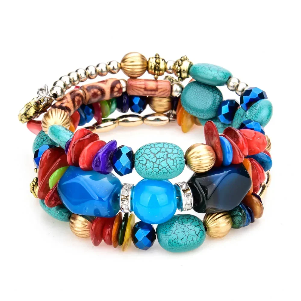 Boho Multilayer Beads Charm Bracelets for Women Vintage Resin Stone Bracelets & Bangles Ethnic Jewelry Gift