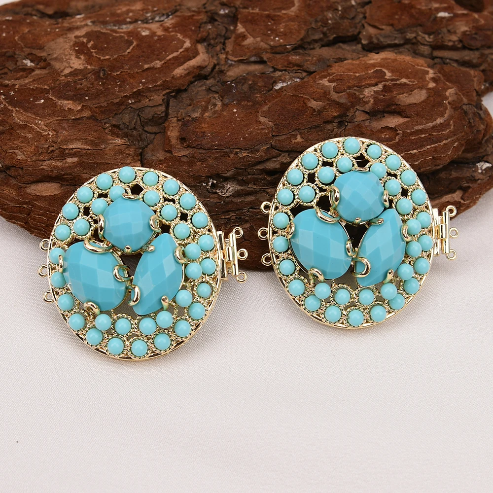 APDGG 2Pcs 42mm Big Natural Blue Turquoise Stone Gold Plated Clasp Multi Strands Pearl Necklace Bracelet Jewelry Making DIY - view 3