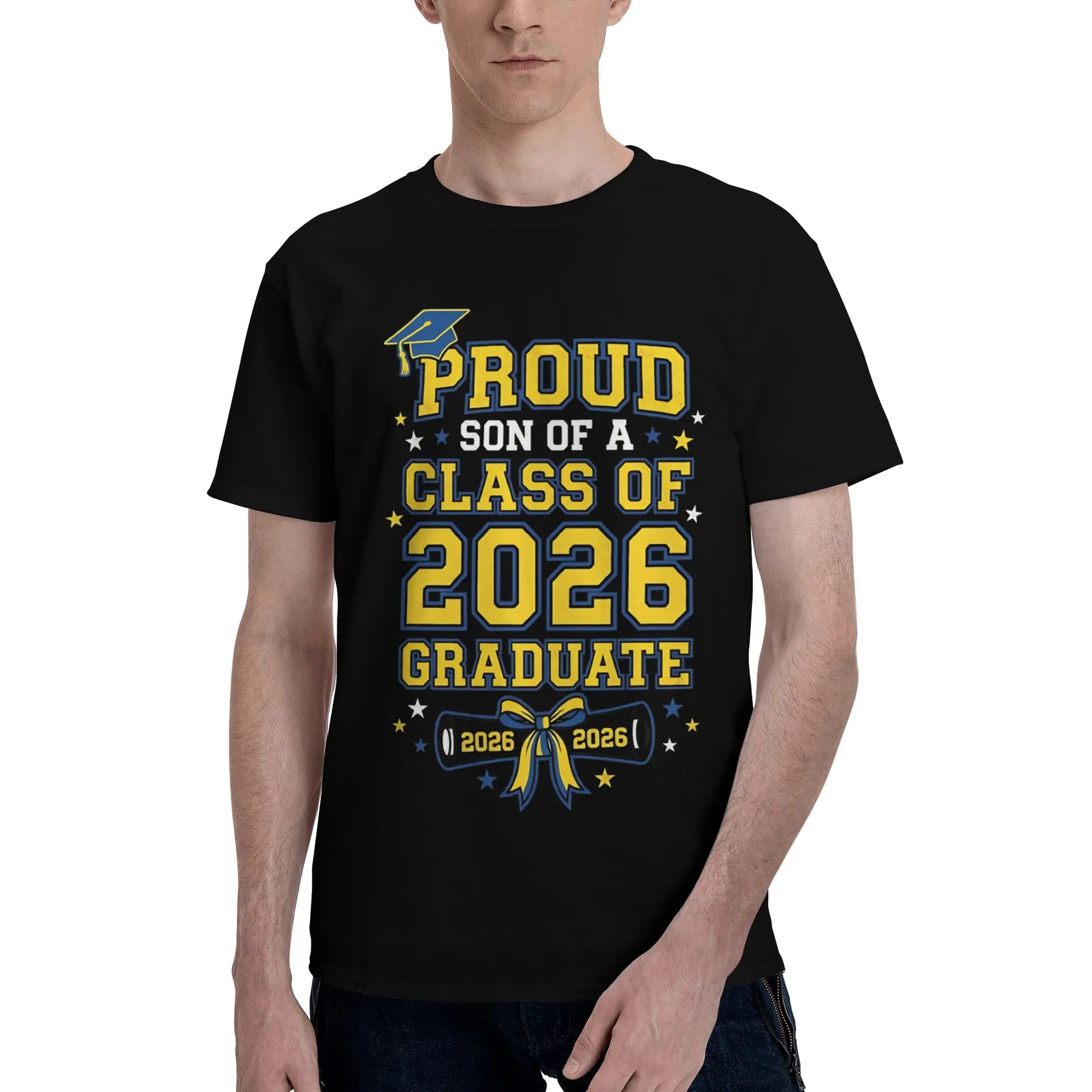 Proud Son Of A Class Of 2026 Graduate Family Graduation  Celebration Graphic 100% Cotton T-Shirt Class Of 2026 Tees Tops For Men