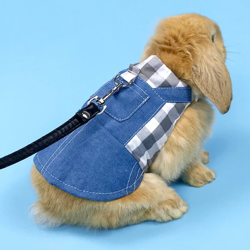 Cute Bunny Pet Vest Accessories Outdoor Leash Rabbit Clothes Harness Strap Leash For Small Animals Pet Dress Leashes Collars